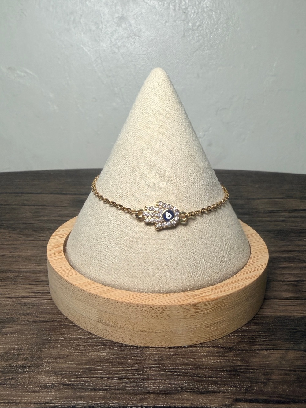 Gold Hamsa Hand Evil Eye Bracelet - Sparkling Blue Accent